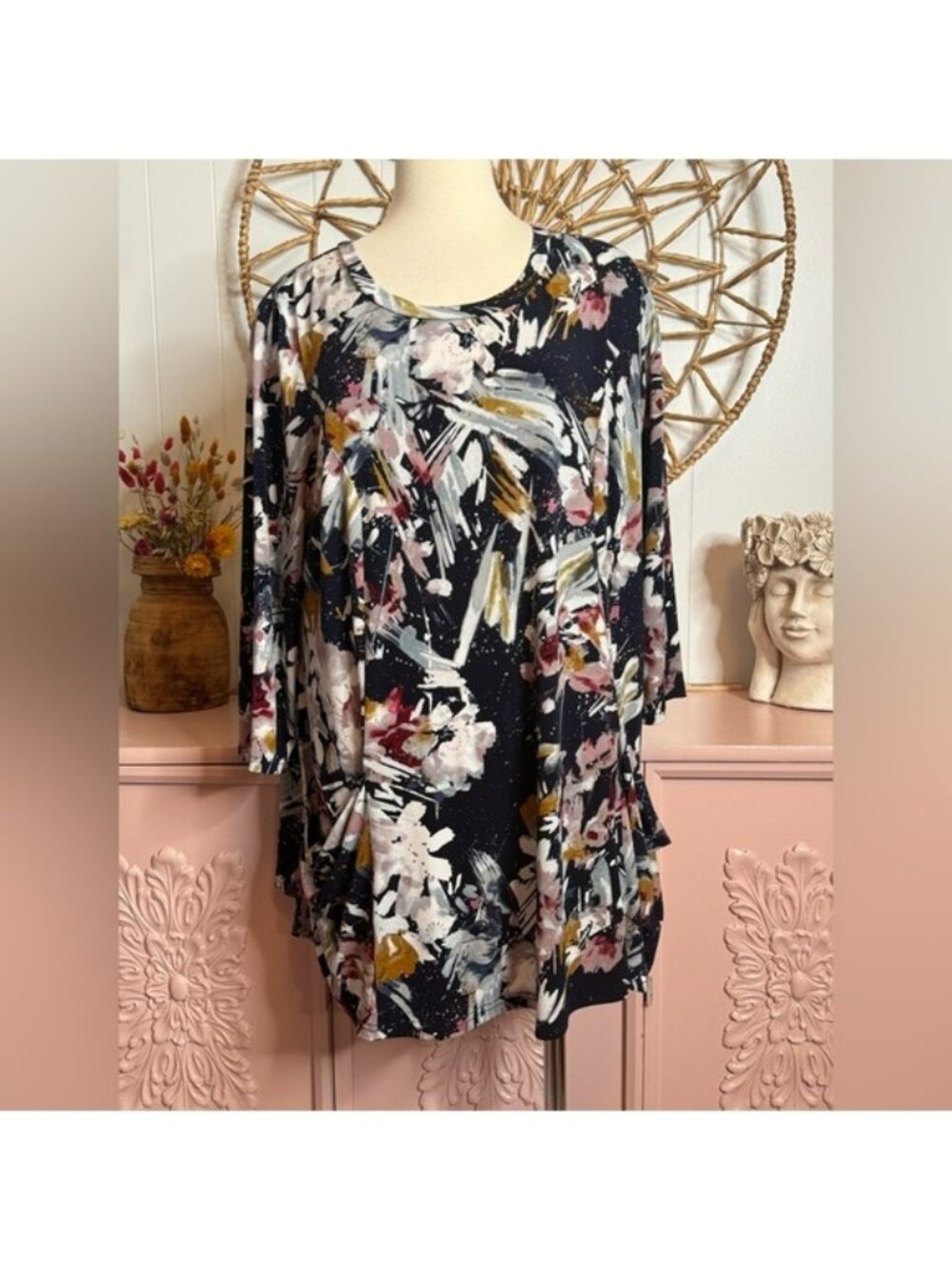 Nina Leonard Multicolor Abstract Print Tunic with‎ pockets!